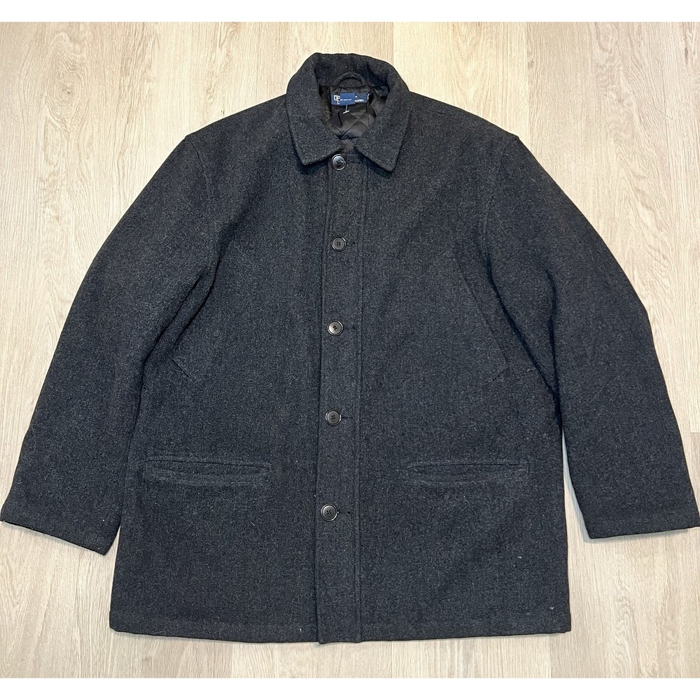 Polo Ralph Lauren L Men's Gray Wool Blend Career Commute Overcoat Quilted Lined